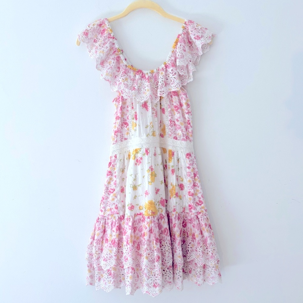 LoveShackFancy Denver Dress in Lemonade Stand pink yellow white mini sz 4 small
